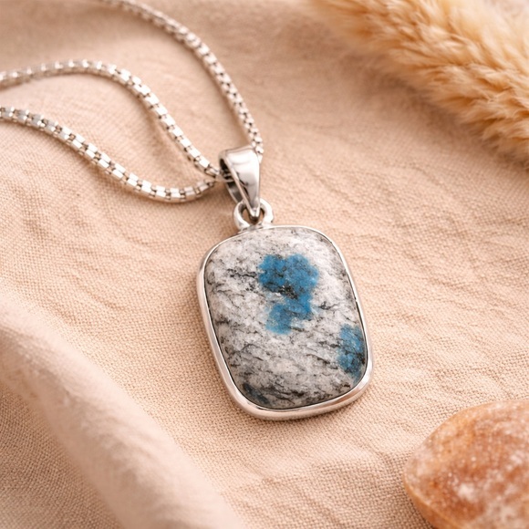 Artisan Jewelry - K2 Jasper / Azurite Granite Pendant | 925 Sterling Silver Crown Chakra NEW #552